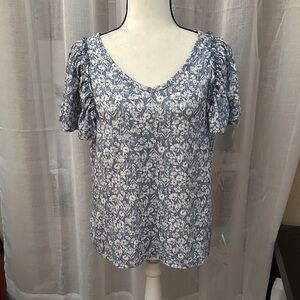 LC Lauren Conrad Blue Floral Blouse